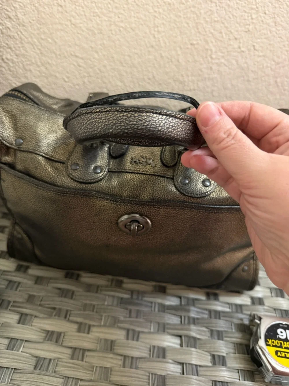 Coach Rhyder Satchel Metallic Two Tone Leather Brass Black - Style 33739 - Picture 15 of 16